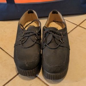 Black faux suede leather creepers, platform shoes